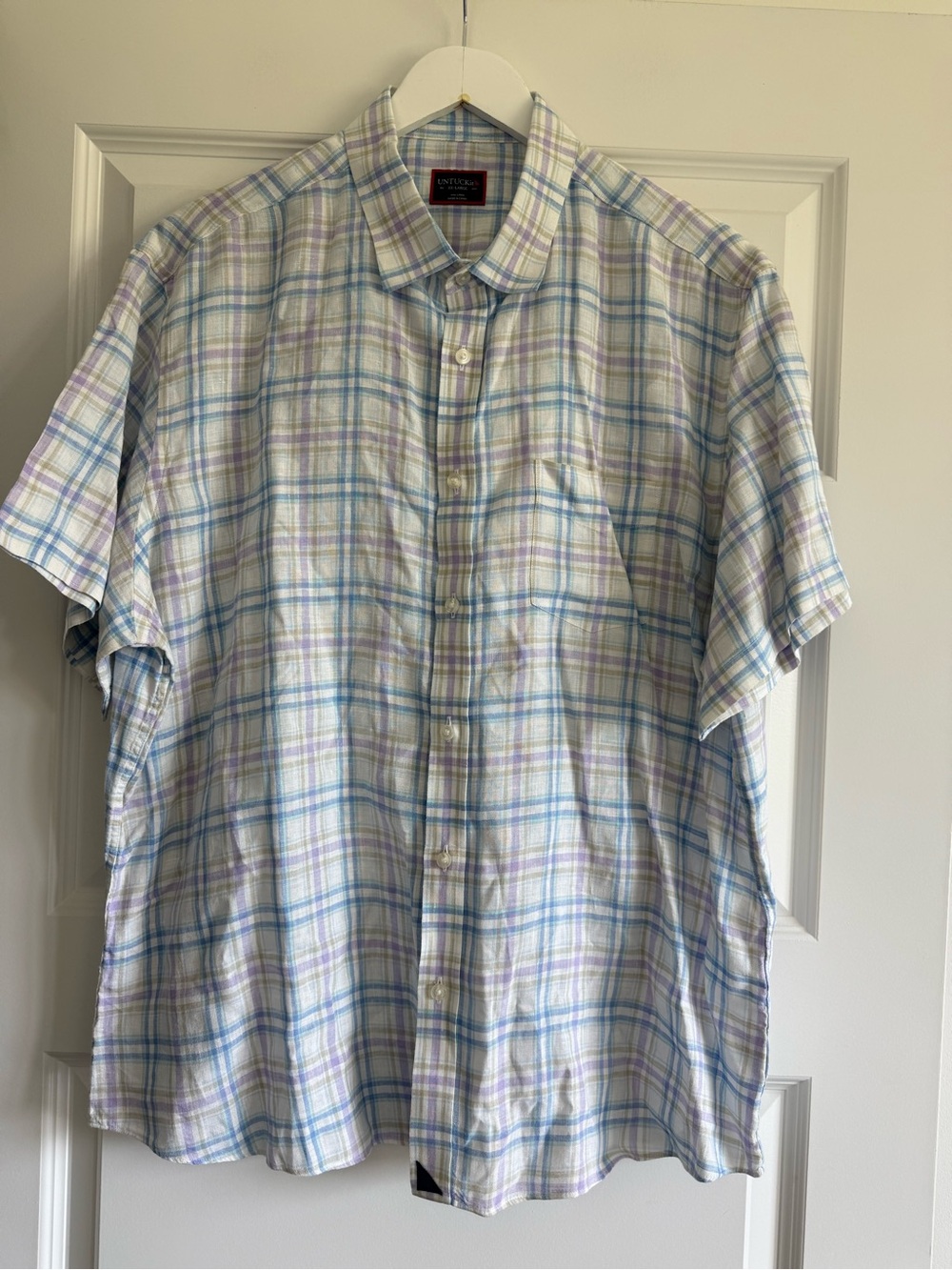 UNTUCKit Plaid 100% Linen Short Sleeve Button Down Shirt | XX-Large